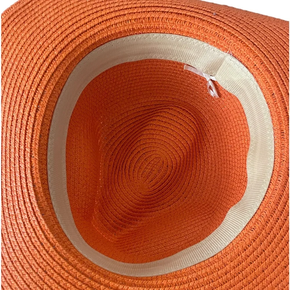 Orange wide brim,summer, beach,Summer, Panama, hat,New,OS - Picture 4 of 5